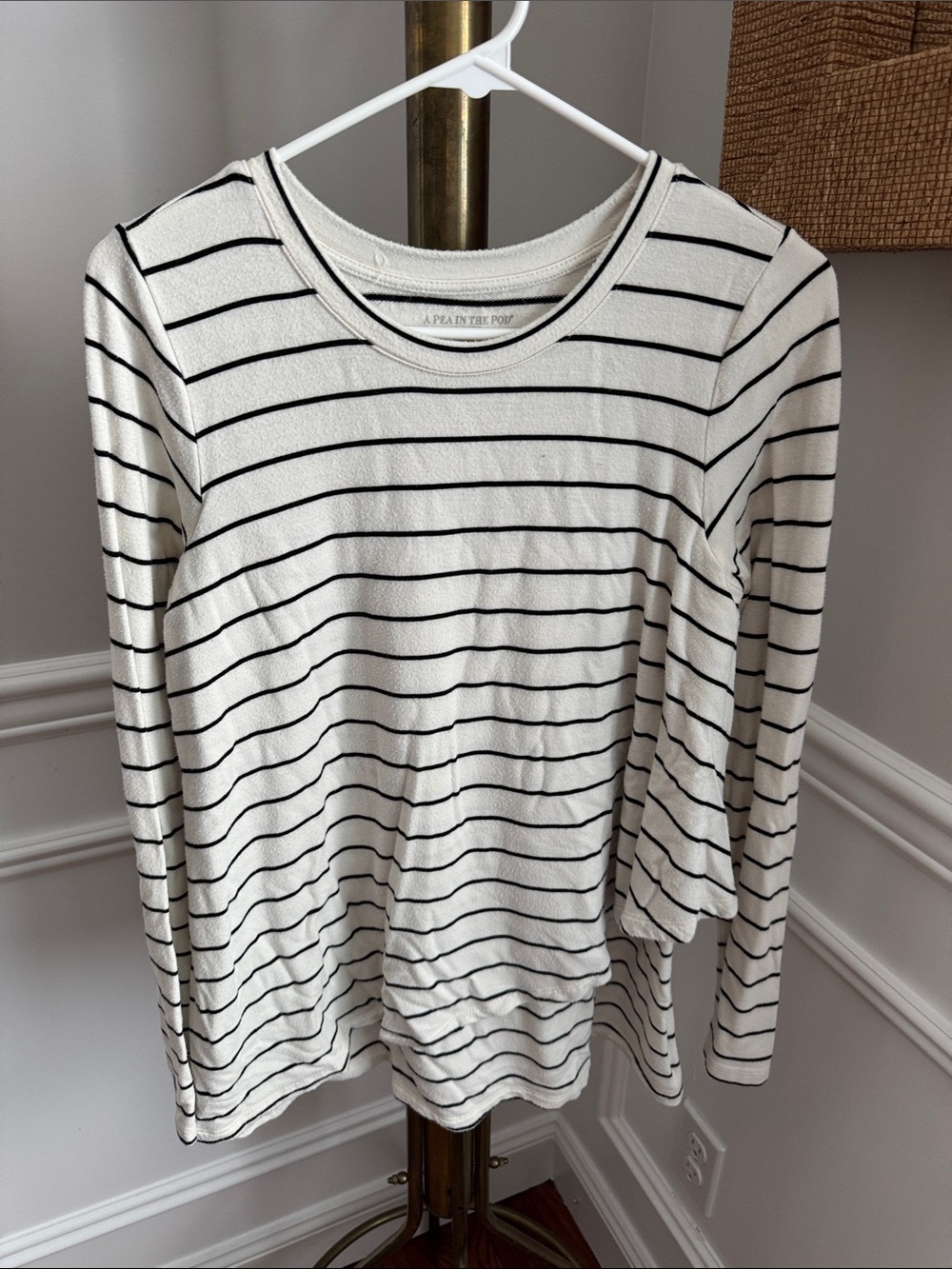 A Pea in the Pod Cream and Black Striped Long-Sleeve Crewneck Top
